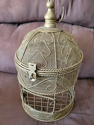 Large Vintage Brass Bird Cage Hanging Rare Lifting Dome Type With Door • $39.95
