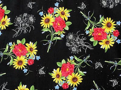 Kensington Floral Fabric Etching Butterflies Monarchs Garden Flowers By The Yard • $5.99