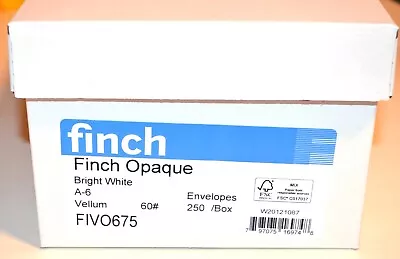 Bright White A-6 Envelopes 4-3/4 X6-1/2  70# Finch Opaque Smooth Box Of 250 • $40