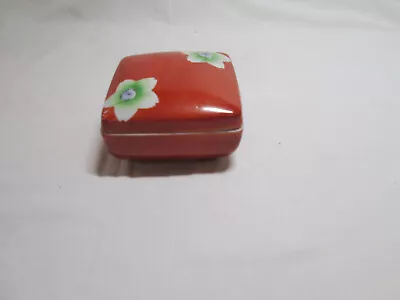 Vintage Small Orange Ceramic Square Trinket Box Hand Painted Made In Japan 4  • $15