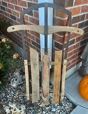Antique 38  Tall Child's Sled - Wood And Metal - For Holiday Decorating - As Is • $35