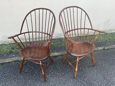 Pair Of D. R. Dimes Sack Back Armchairs With Bamboo Turnings • $1195