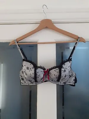 M&S 'CERISO' Lovely Grey Mix Lace Trimmed Underwired Moulded Push Up Bra 34B • £8.50