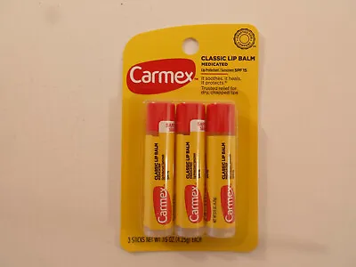 Carmex 3 Pack Classic Medicated Lip Balm 3 Tube Stick Free Ship • $9.45