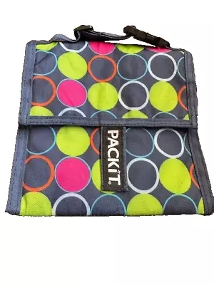 PackIt Freezable Lunch Bag Blue With Multi-Colored Dot Patterns Fits 7x7x3.5 • $4.59