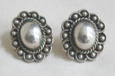 Vintage Mexican Handmade Beaded Dome Sterling Silver Post Earrings - TD-91 • $28