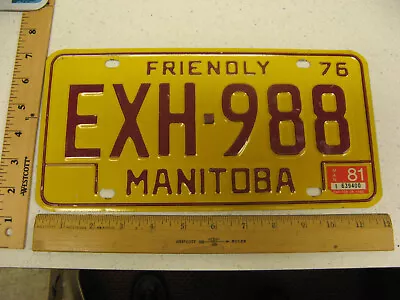 1976 76 1981 Manitoba MB Canada License Plate Friendly EXH 988 Natural Sticker • $7.40