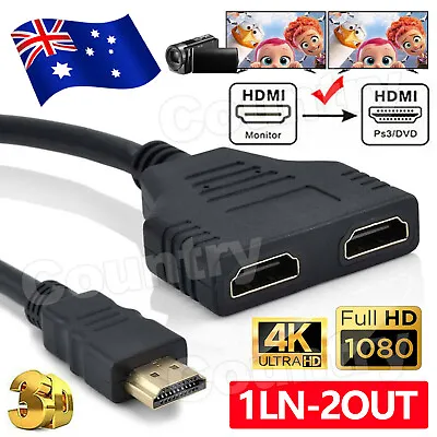 HDMI Splitter 1 In 2 Out Cable Adapter Converter 1080 Multi Display Duplicator • $5.95