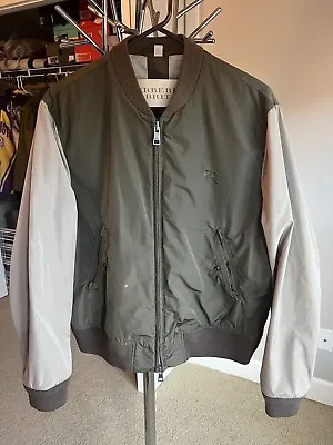 MENS Burberry Jacket Xl Fits Like Medium Nice Varsity Jacket Brit Green Beige  • $75