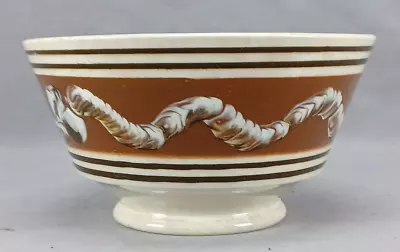 19th Century British Earthworm Pattern Mochaware Waste Bowl Circa 1830-1840s • $250