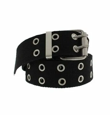 £7.99 • Buy Unisex Cotton Canvas Webbing 2 Row Silver Eyelet Belt One Size Various Colours