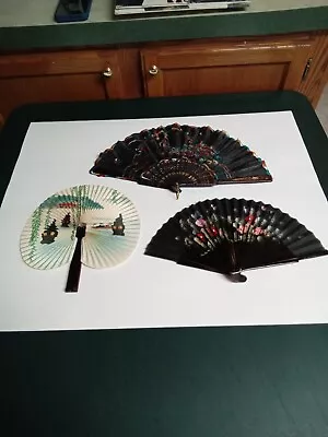 VTG Oriental Hand Fans - Lot Of 3 • $15