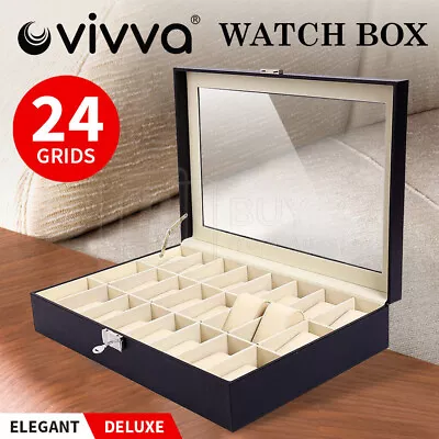 VIVVA 24 Grids Leather Watch Display Case Jewelry Collection Storage Holder Box • $42.52