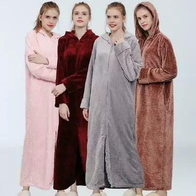 AU Women's Dressing Gown Fleece Zip Bathrobe House Coat Hooded Towelling Robe R1 • $79.08