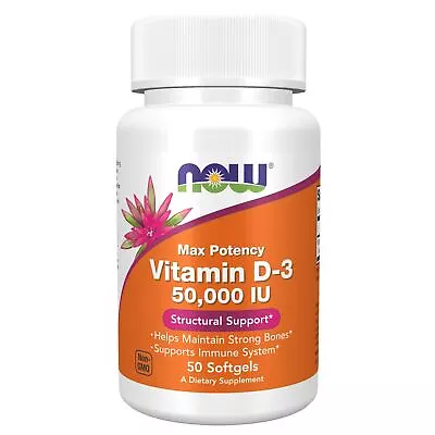 NOW FOODS Vitamin D-3 50000 IU - 50 Softgels • $12.48