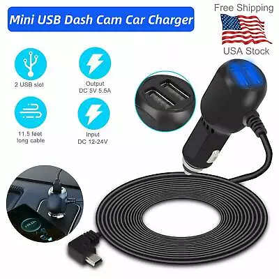 11.5ft Dash Cam Car Charger Kit LED Mini USB Power Cable Cord For DVR Camera GPS • $9.98