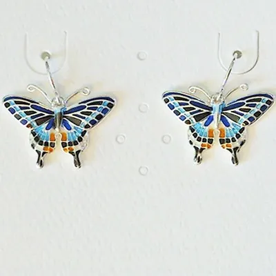 Zarah Zarlite DARK TIGER SWALLOWTAIL BUTTERFLY Earrings Sterling Silver Plate • $25.99