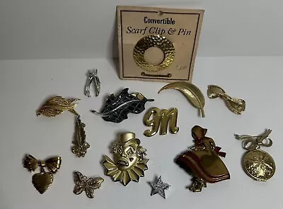 Vintage Lot 14  Brooches Pins Gold  Silver Tone Enamel MOVING SALE Must Sell • $24.99
