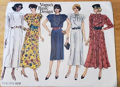 Vogue Vintage 1986 Sewing Pattern 1717 Basic Design Dress Sizes 20 22 24 • $10