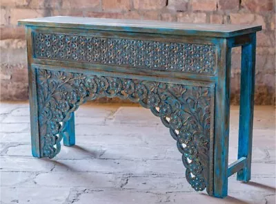 Rustic Console Arch Table Blue Sofa Table Accent Console Table Brass Studs • $1839