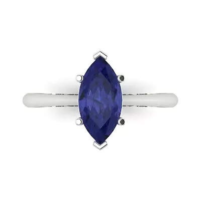 1.5 Marquise Cut Designer Statement Simulated Tanzanite Ring Real 14k White Gold • £249.59