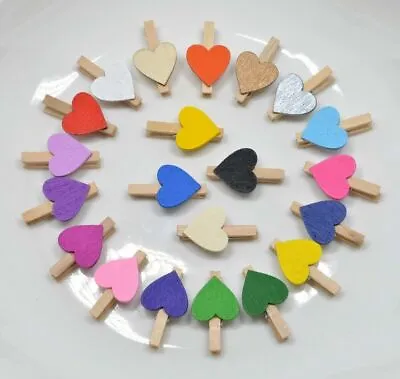 SMALL 30mm - NATURAL WOODEN CRAFT PEGS WITH COLOURED HEARTS • £3