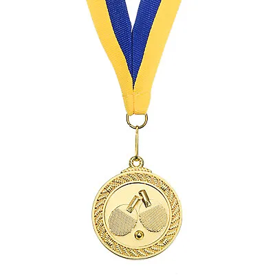 2  Ping Pong Medals Table Tennis Award Medals Gold Medal With Ribbon Blue Yellow • £6.01