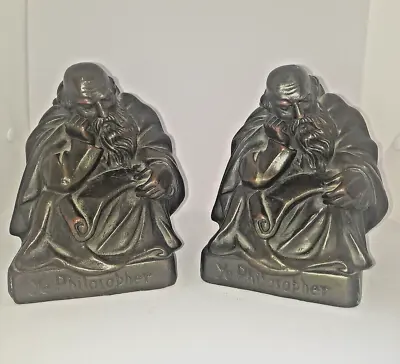 Antique  Bronze Clad Ye Philosopher Monk Bookends 6  Salvatore S Morani Vtg • $99