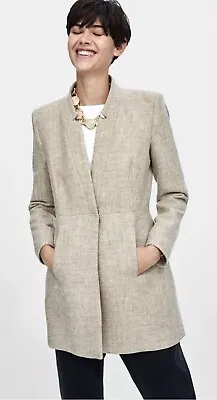 Zara Sand Beige 100% Wool Inverted Lapel Frock Coat Long Jacket - Size XS • $52