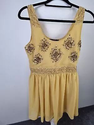 Miss Selfridge Yellow Beaded Dress Floral Uk 8/10 • £9.90