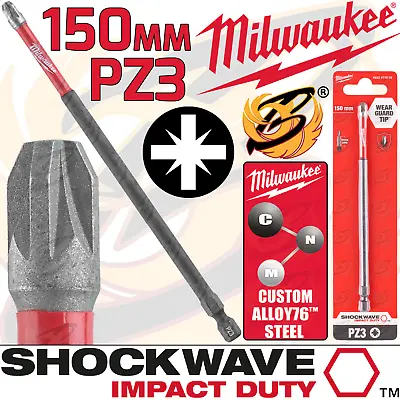 £6.95 • Buy MILWAUKEE PZ3 150mm Impact Driver Bit Pozi Screwdriver Bit SHOCKWAVE IMPACT DUTY