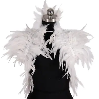 White Faux Feather Shrug Shawl Shoulder Cape Gothic Collar Cosplay Costume Party • $71.60