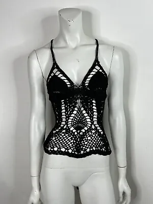 Vtg Jean Paul Gaultier Black Crochet Top S • $480