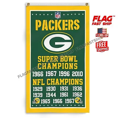 Green Bay Packers 3x5 Ft Banner Rodgers NFL Super Bowl Champions FREE Shipping • $12.98