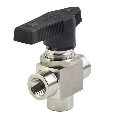 $32.38 • Buy 3 Way Ball Valve Fuel Gas BSPP Inch Female Thread 304 Stainless Steel G1/4