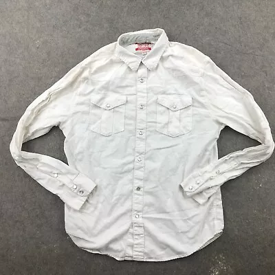 Levis Shirt Men Medium White Solid Pearl Snap   Western Work Wear Rodeo* • $18.98