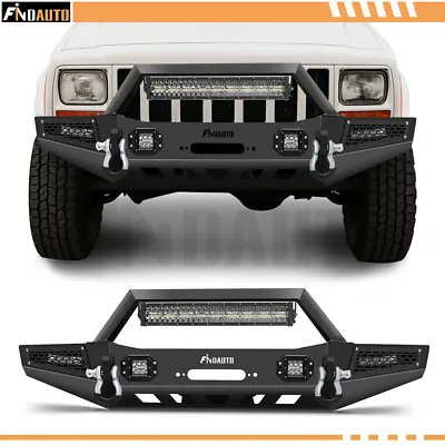 For 1983-2001 Jeep Cherokee Front Bumper W/Winch Plate & LED Lights & D-rings • $350.23
