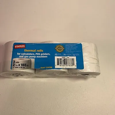 Staples Thermal Rolls For CalculatorsPOS  And Gas Machines 2.5 X165 - Pack Of 3 • $10.50