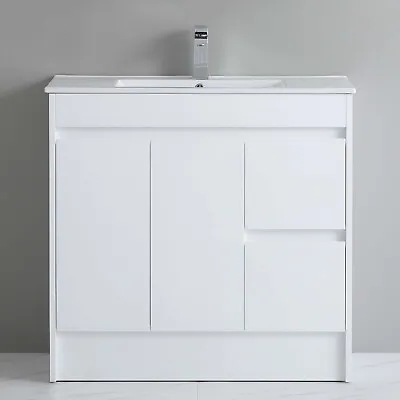 900mm Bathrooms Vanity Unit With Basin Storage Cabinet White Gloss Free Standing • £569.99