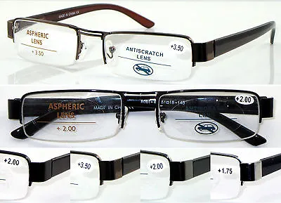 £4.99 • Buy L408 Classic Semi-Rimless Reading Glasses Spring Hinges Metal Frame Plastic Arm