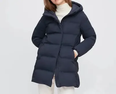 Uniqlo Seamless Coat Navy Zip Grey Duck Down Jacket Premium Size XS Fits S NEW • $199