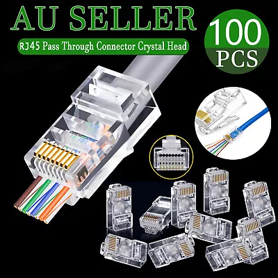 100x RJ45 Pass Through Connectors Network Cable Jack Connector Network RJ-45Plug • $18.29