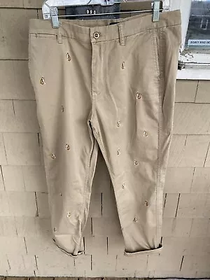 J Crew Khaki Chinos With Embroidered Foxes - Women Size 14 • $29.99
