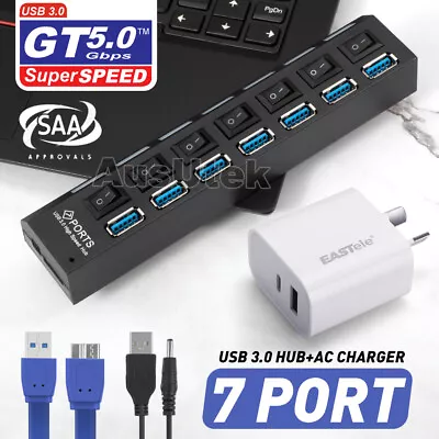 $29.99 • Buy 7 Port USB 3.0 HUB Powered +High Speed Splitter Extender PC Cable AU
