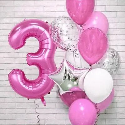 Pink Balloon Age 3 Bundle X12 Pieces Confetti 3rd Birthday Party Decorations • £5.99
