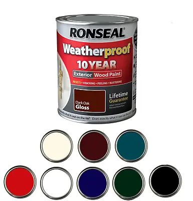 Ronseal 10 Year Exterior Weatherproof Wood Paint Gloss Finish 750ML  All Colours • £15.69