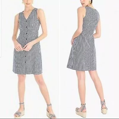 J.Crew Factory V-neck Button-front Dress Navy White Gingham L6979 Summer Classic • $4.44