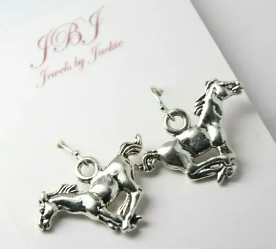Horse Running 3D Charm Earrings .925 Sterling Silver Hooks Pewter Charms 1 1/4  • $7.24
