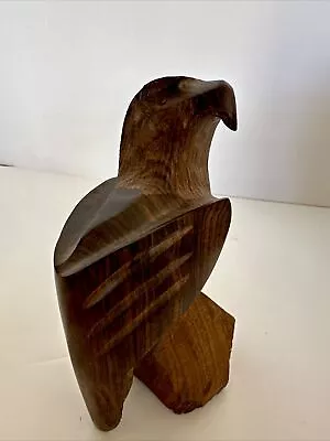 Vtg  Hand Carved Eagle Hawk Falcon Bird OfPrey Figure Wood Statue 5” @130 • $18