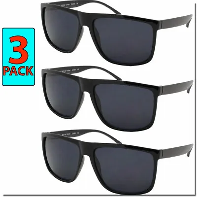 Mens Sunglasses Flat Top All Black Style 3 PACK Sunglass Deal OG Gangster Look  • $12.95